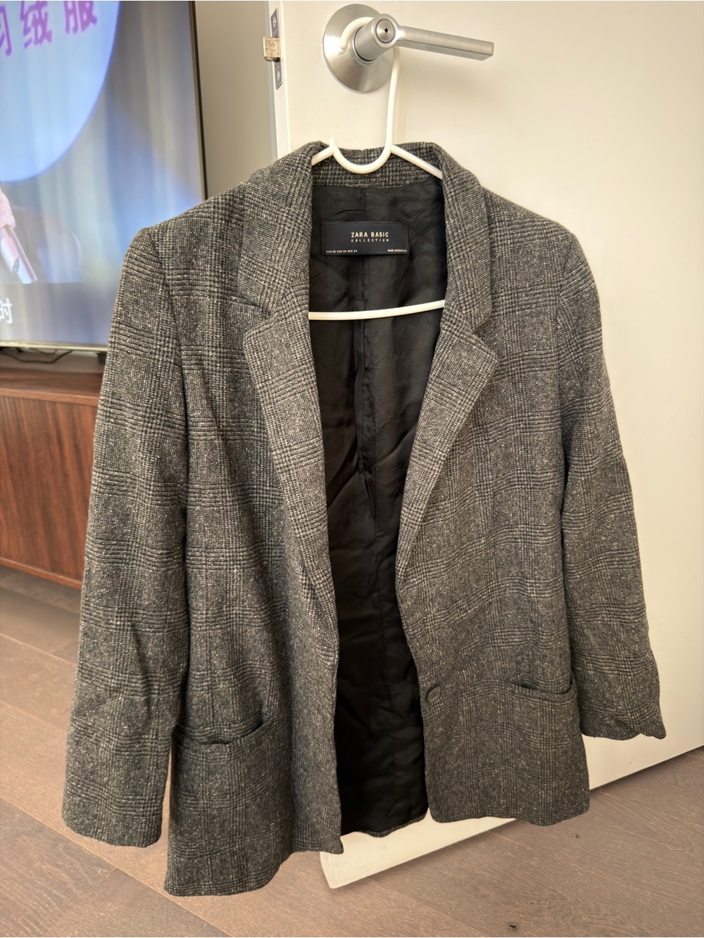Zara women Gray Checked Blazer Jacket